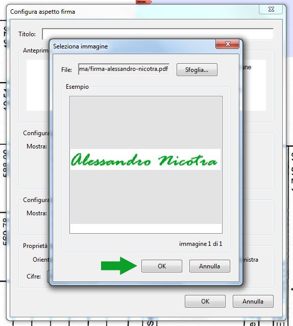 Adobe Reader la finestra mostra il file scelto come firma grafica.