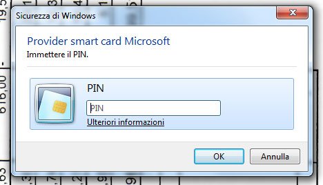 Finestra di Windows per l'inserimento del pin della firma digitale