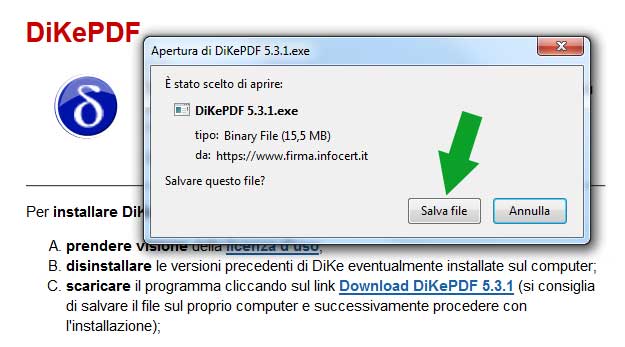 DikePDF firefox apertura del file exe