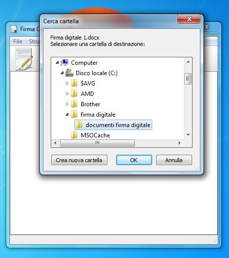 scegli la cartella in cui salvare il file firmato con firma certa