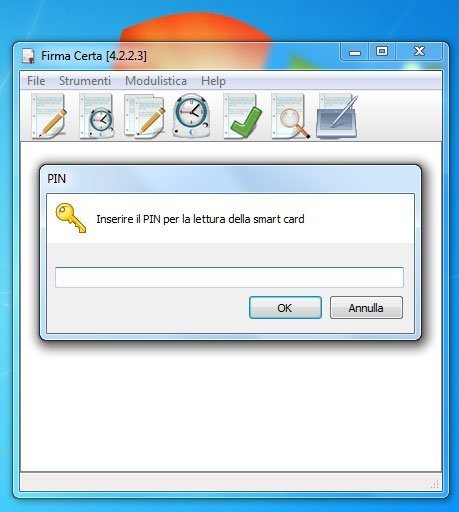 firma certa finestra di inserimento PIN