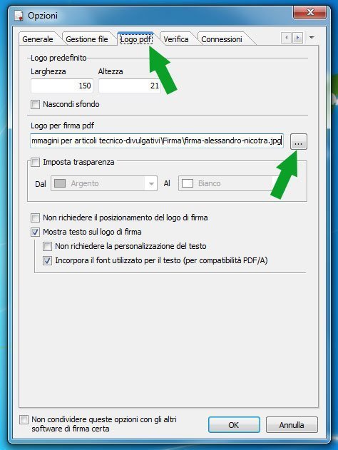 Firma certa opzioni tab logo pdf
