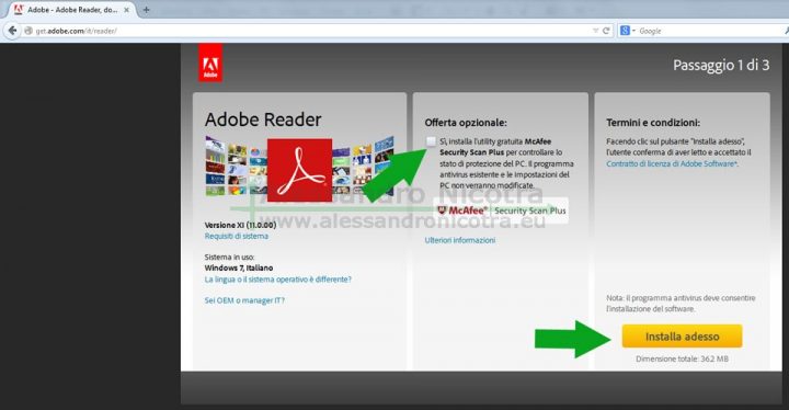 Sito Web dove scaricare il programma Adobe Acrobat Reader