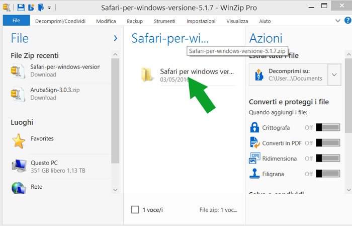 apri archivio safari con winzip