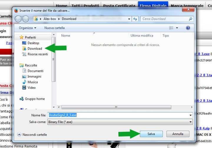 Scaricare gratis ArubaSign - la finestra inserire il nome del file da salvare