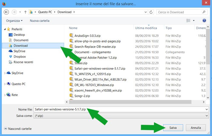 Mozilla Firefox - salva Fafari nella cartella download