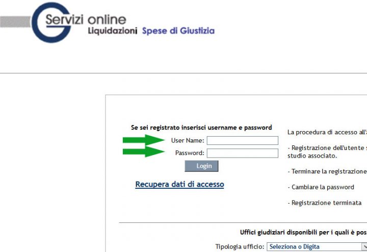 lsg giustizia - istanza siamm - credenziali di accesso