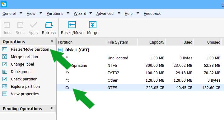 EaseUS Partition Master schermata principale dischi