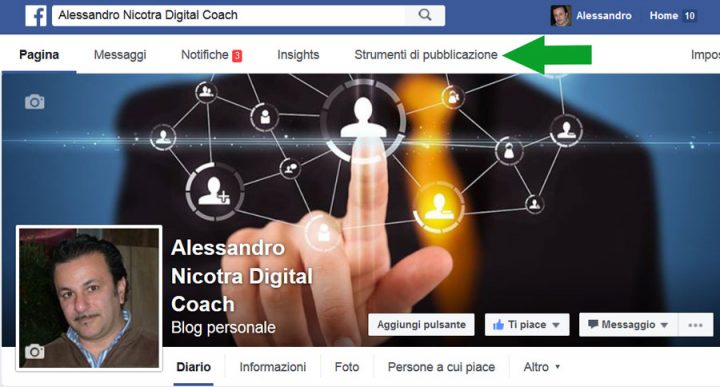 Facebook accedi a strumenti di pubblicazione