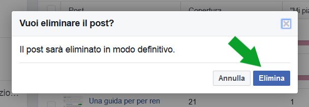 Facebook conferma eliminazione post singolo