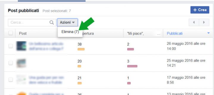 Facebook eliminare i post selezionati