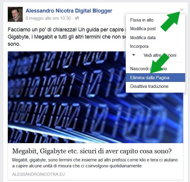 Facebook cancellare post dalla timeline