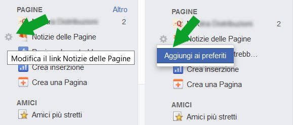 Facebook gestire pagina da colonna sinistra