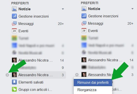 facebook rimuovi pagina dai preferiti