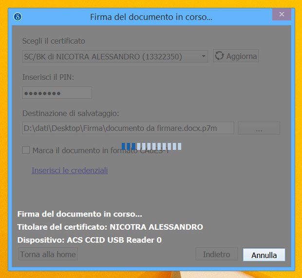 Dike 6 Software - firma del documento - attendere prego