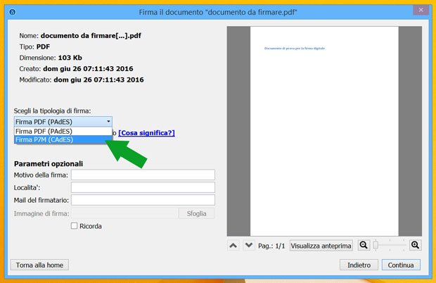 Dike 6 Software - firma il file cades con scelta