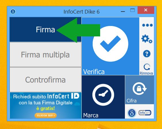 Dike 6 Software - schermata principale scelta del tipo di firma