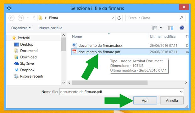 Dike 6 Software - seleziona il file da firmare - PDF