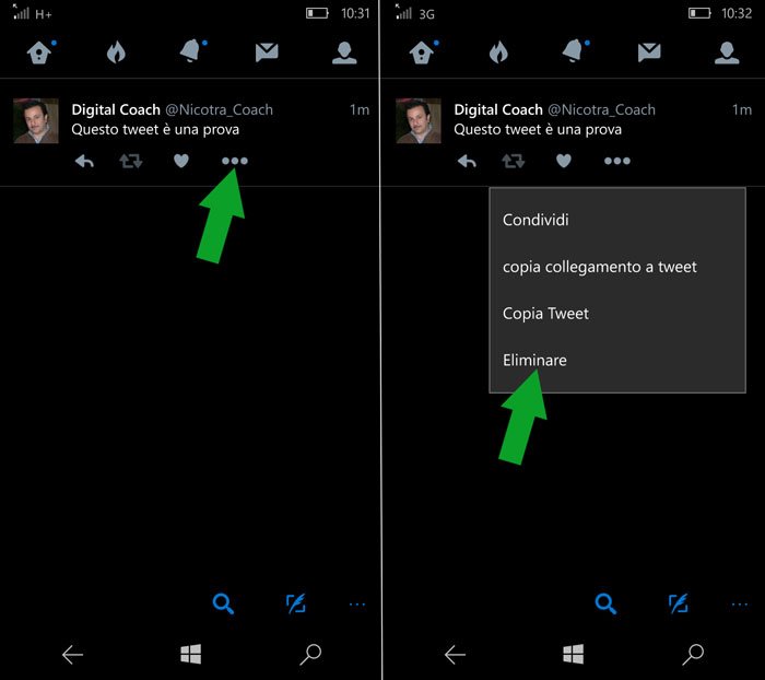 cancella tweet - elimina windows 10