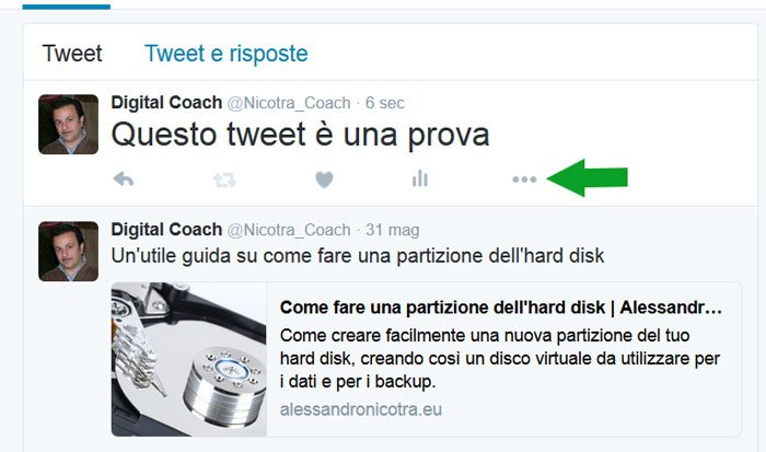 cancellare tweet - timeline