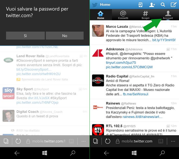 home page di twitter mobile