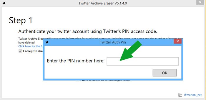 Twitter Archive Eraser step 1 PIN