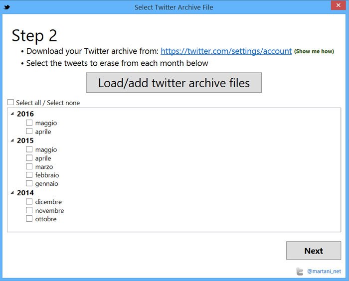 twitter archive eraser step 2 archivi caricati