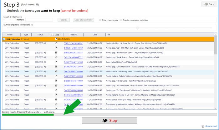 twitter archive eraser step 3 stadio di avanzamento