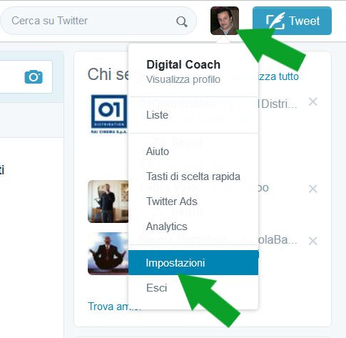 twitter impostazioni 
