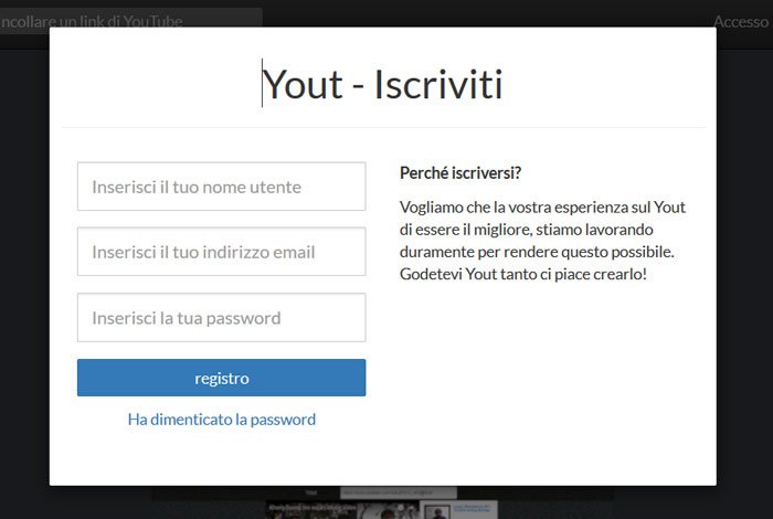 yout -iscrizione registrazione