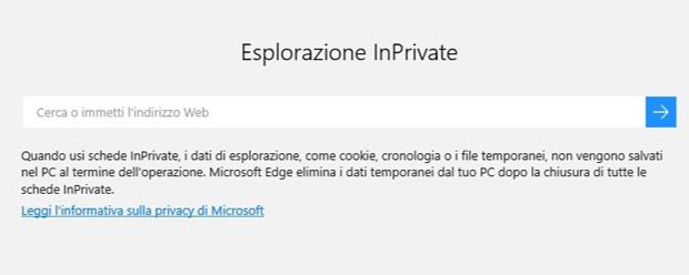Microsoft Edge Esplorazione InPrivate