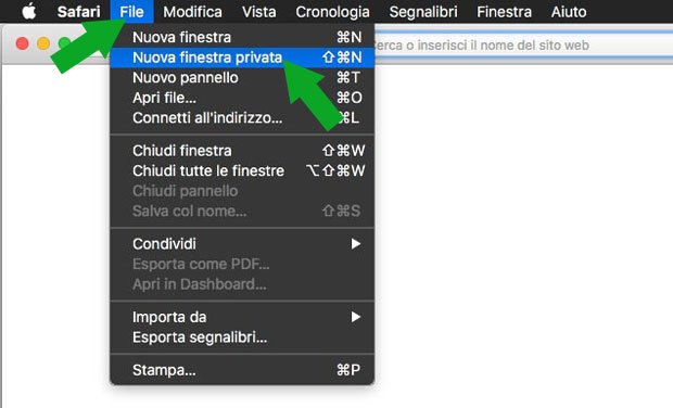 Nuova finestra privata Safari