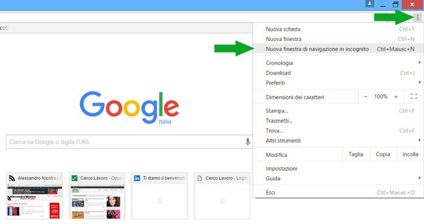 navigazione in incognito chrome