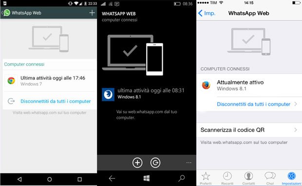whatsapp web telefono computer connesso