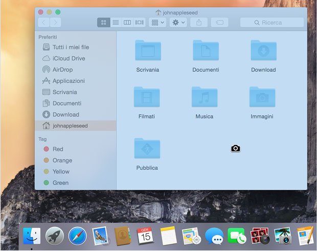 yosemite screenshot di una finestra