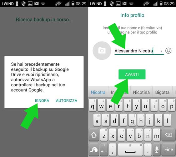 configurare whatsapp android