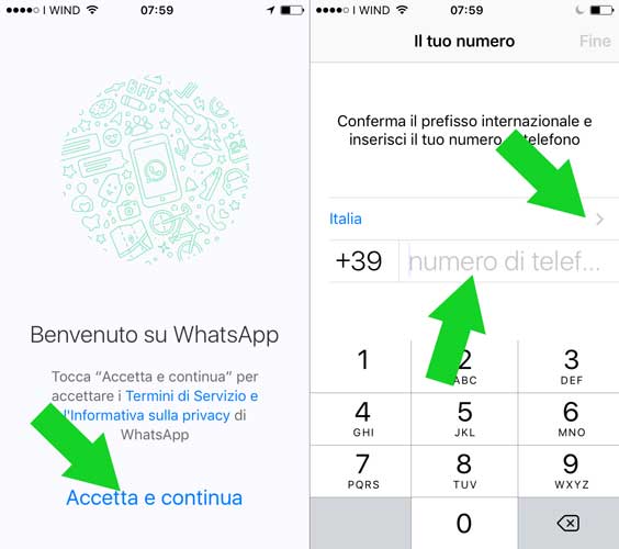 configurare whatsapp su iPhone