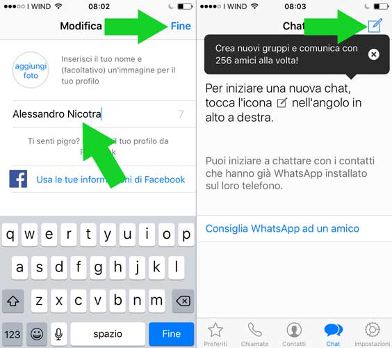 configurare whatsapp su iPhone