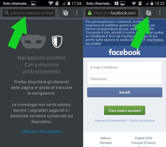 navigazione anonima Firefox per Android