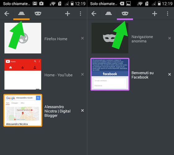 navigazione anonima Firefox per Android