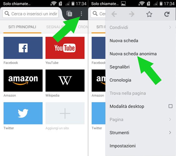 navigazione anonima Firefox per Android