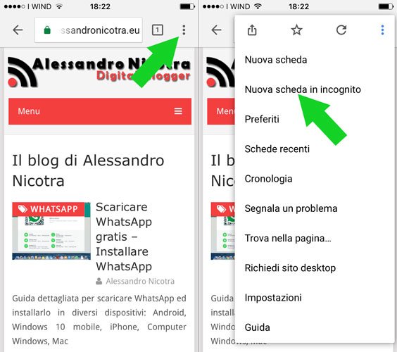 navigazione in incognito con chrome mobile