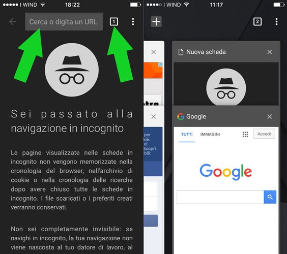 navigazione in incognito con chrome mobile