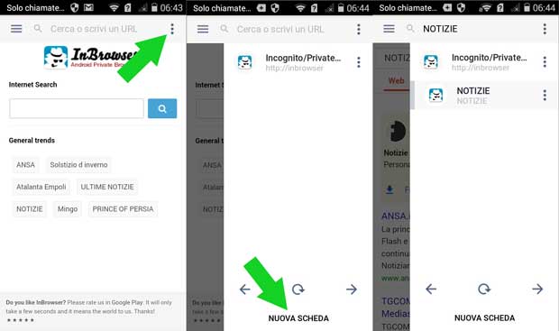 navigazione in incognito con inbrowser su Android