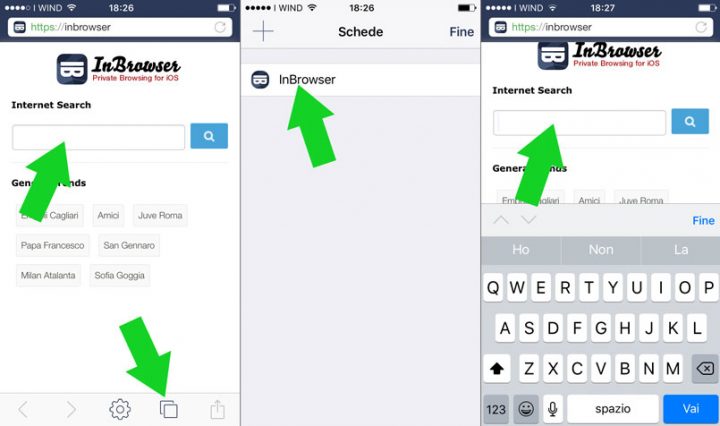 navigazione in incognito con inbrowser su iPhone