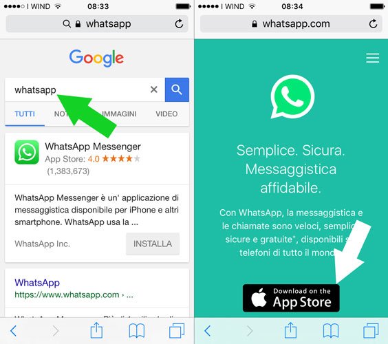 scarica whatsapp tramite safari