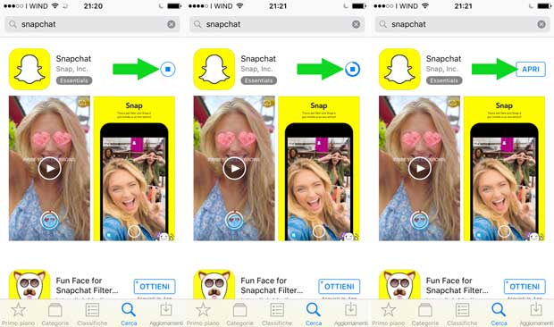 scaricare e installare snapchat dall'app store