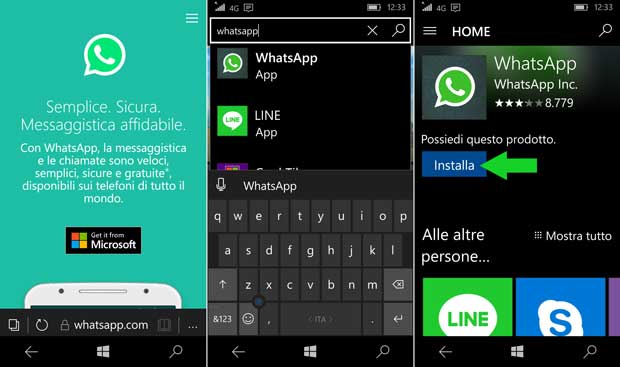 scaricare whatsapp microsoft windws 10 mobile