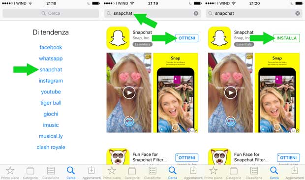 scaricare e installare snapchat dall'app store