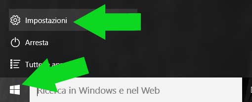 Accedi alle impostazioni di Windows 10